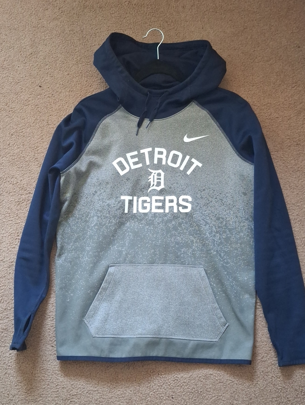 Nike Dri-Fit Navy and Gray Detroit Tigers Crewneck Hoodie